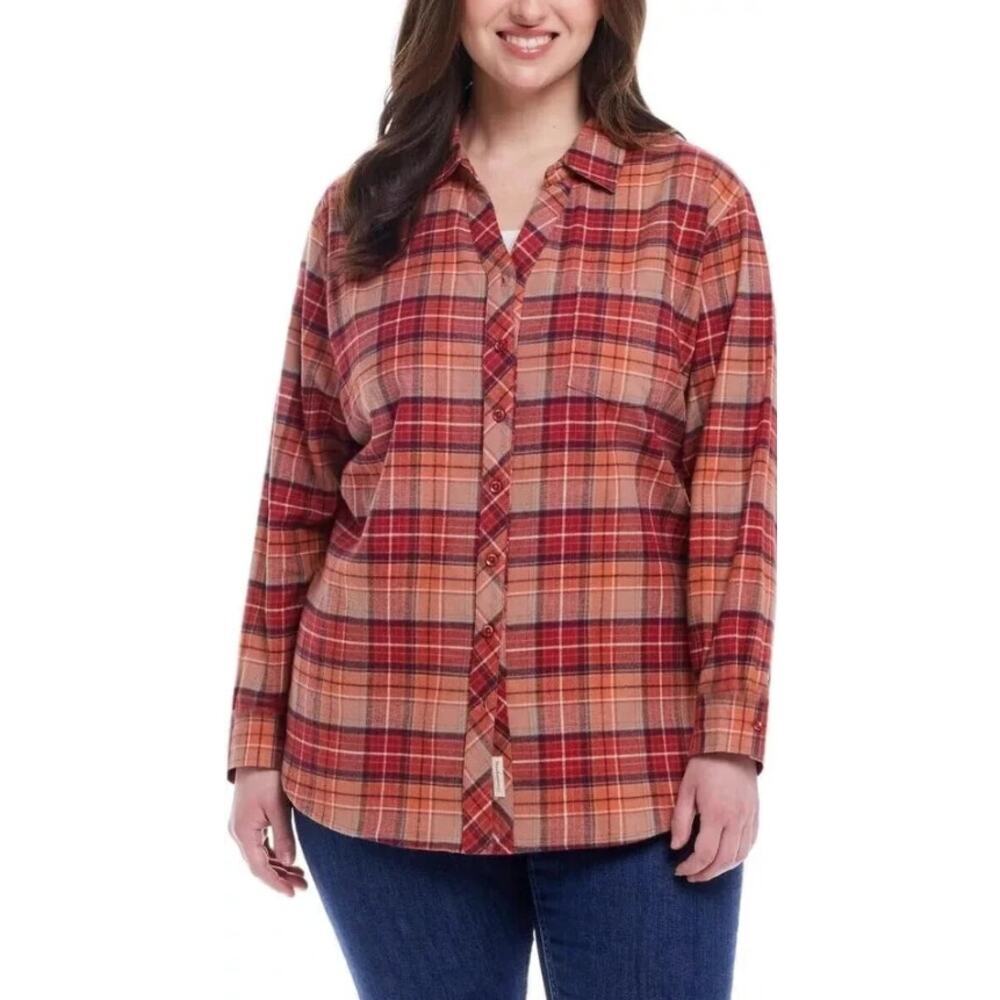 Weatherproof Vintage Comfort Stretch Plaid Flannel Shirt Women's XXL Multi NWT